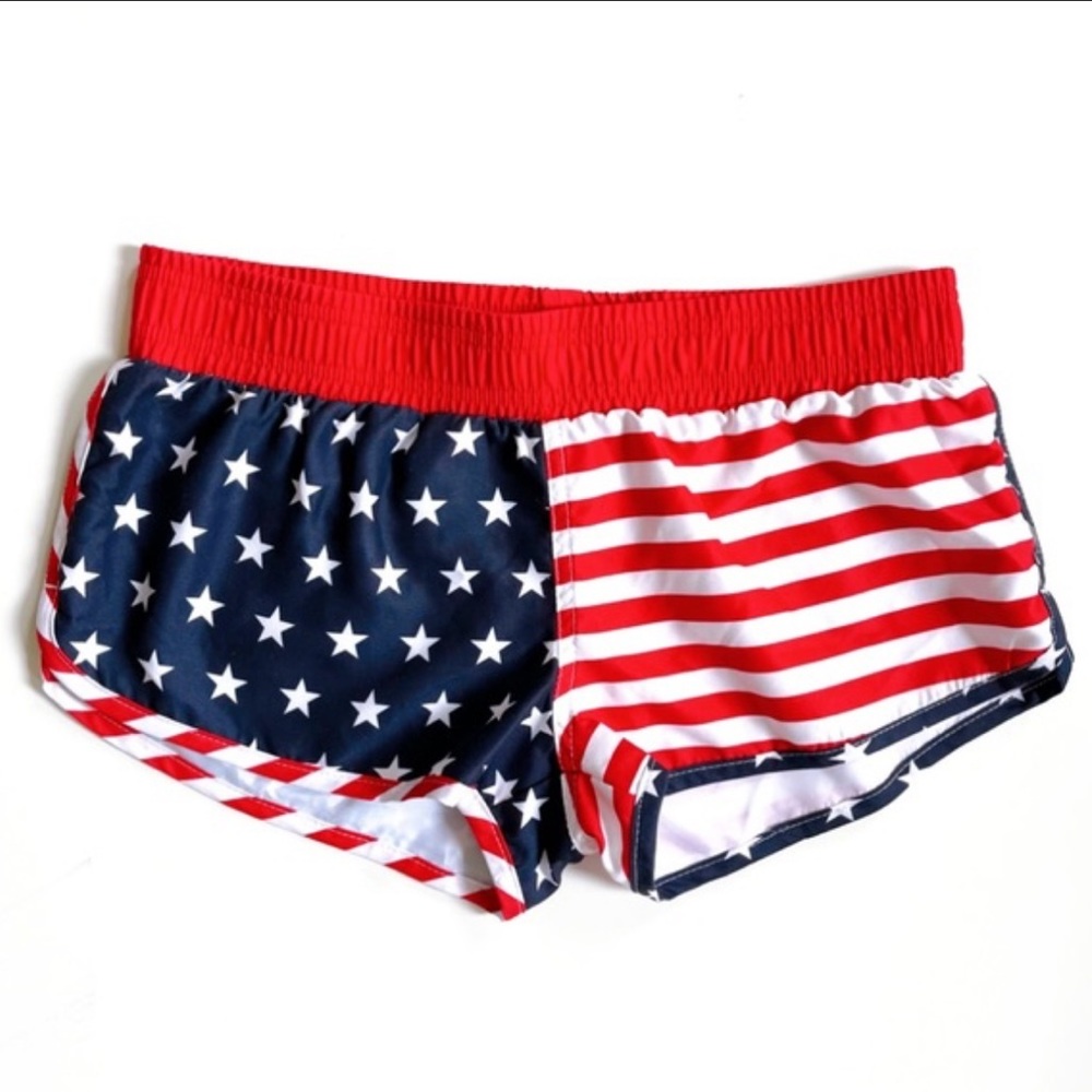 USA American Flag Summer Women’s Swim Atheltic Shorts
